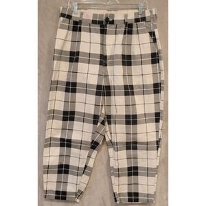 Obey Plaid Pants Mens 34 Black White Check Pleated Skate Streetwear